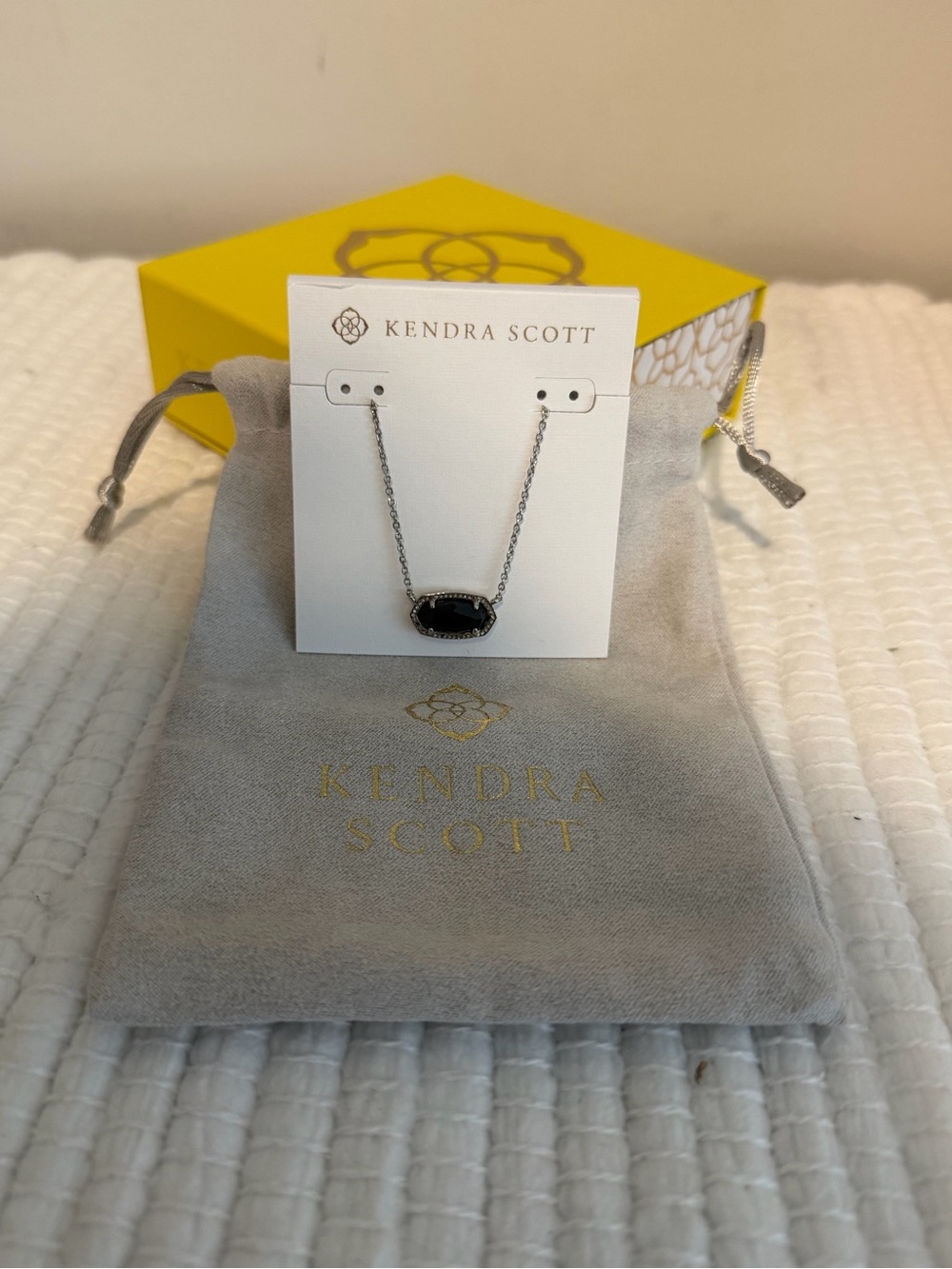 Kendra Scott Silver Necklace with Black Stone Pendant